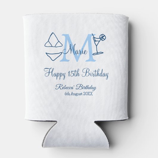 Happy 15th Birthday blue voeg naam monogram bikini Blikjeskoeler (Achterkant)
