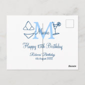 Happy 15th Birthday blue voeg naam monogram bikini Briefkaart (Achterkant)