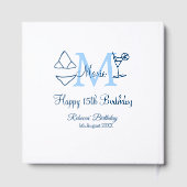 Happy 15th Birthday blue voeg naam monogram bikini Gastenboek (Achterkant)
