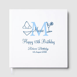 Happy 15th Birthday blue voeg naam monogram bikini Gastenboek