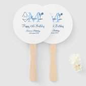 Happy 15th Birthday blue voeg naam monogram bikini Handwaaier (Voorkant en achterkant)