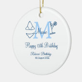 Happy 15th Birthday blue voeg naam monogram bikini Keramisch Ornament (Links)