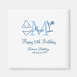 Happy 15th Birthday blue voeg naam monogram bikini Magneet