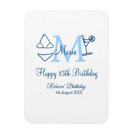 Happy 15th Birthday blue voeg naam monogram bikini Magneet