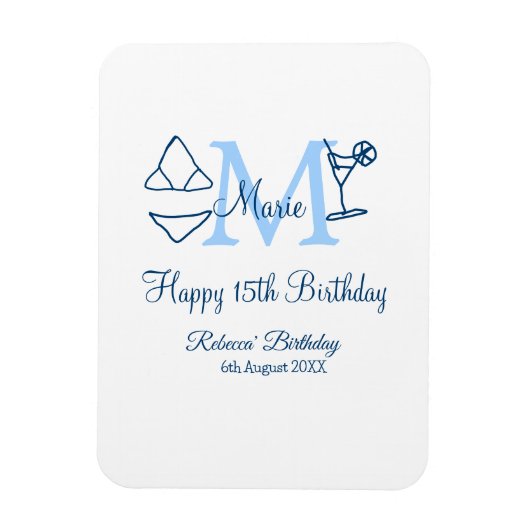 Happy 15th Birthday blue voeg naam monogram bikini Magneet (Verticaal)