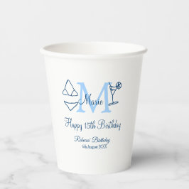 Happy 15th Birthday blue voeg naam monogram bikini Papieren Bekers