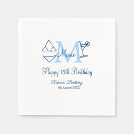 Happy 15th Birthday blue voeg naam monogram bikini Servet
