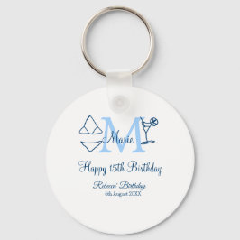 Happy 15th Birthday blue voeg naam monogram bikini Sleutelhanger