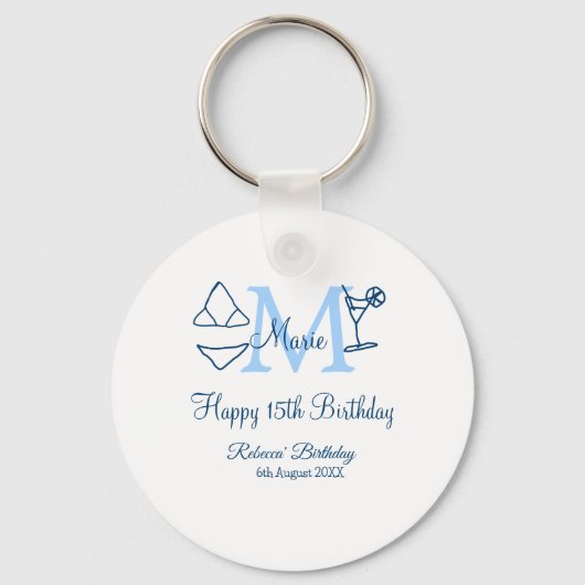 Happy 15th Birthday blue voeg naam monogram bikini Sleutelhanger (Voorkant)