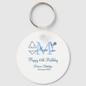 Happy 15th Birthday blue voeg naam monogram bikini Sleutelhanger (Achterkant)