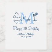 Happy 15th Birthday blue voeg naam monogram bikini Wijn Etiket (Enkel label)