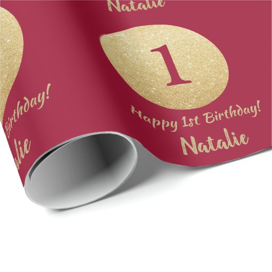 Happy 15th Birthday Burgundy Red en Gold Glitter Cadeaupapier (Rol Hoek)