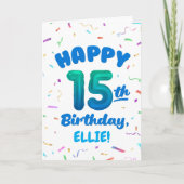 Happy 15th Birthday Card with Custom Name Kaart (Voorkant)