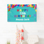 Happy 15th Birthday Colorful Balloons Blauwgroen Spandoek (Insitu)