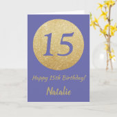 Happy 15th Birthday en Gold Glitter Kaart (Gele Bloem)