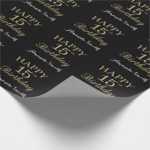 Happy 15th Birthday Gold Glitter Wrapping Paper Cadeaupapier