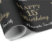 Happy 15th Birthday Gold Glitter Wrapping Paper Cadeaupapier (Rol Hoek)