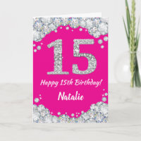 Happy 15th Birthday Hot Pink en Silver Glitter
