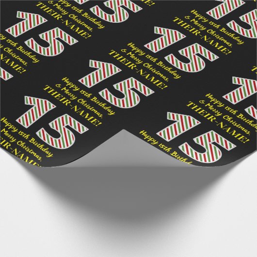 Happy 15th Birthday & Merry Kerstmis, aangepaste n Cadeaupapier (Hoek)