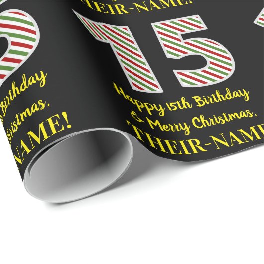 Happy 15th Birthday & Merry Kerstmis, aangepaste n Cadeaupapier (Rol Hoek)