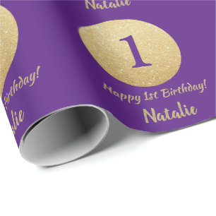 Happy 15th Birthday Paars en Gold Glitter Cadeaupapier