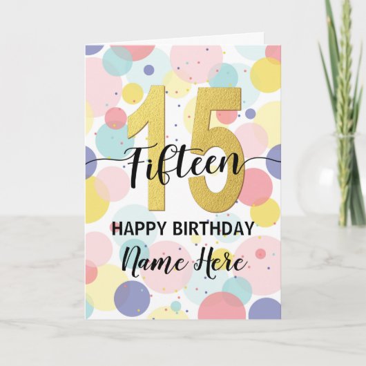 Happy 15th Birthday Pastel Rainbow en Gold Girl Kaart (Voorkant)