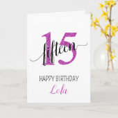 Happy 15th Birthday Pink Glitter Girly Kaart (Gele Bloem)