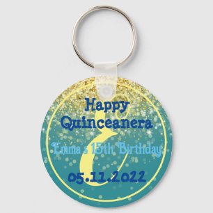 Happy 15th Birthday quinceanera party Gold glitter Sleutelhanger