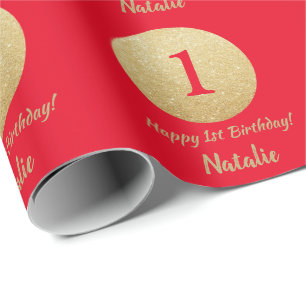 Happy 15th Birthday Red en Gold Glitter Cadeaupapier