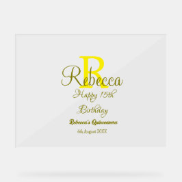 Happy 15th Birthday yellow naam toevoegen monogram Acryl Bord