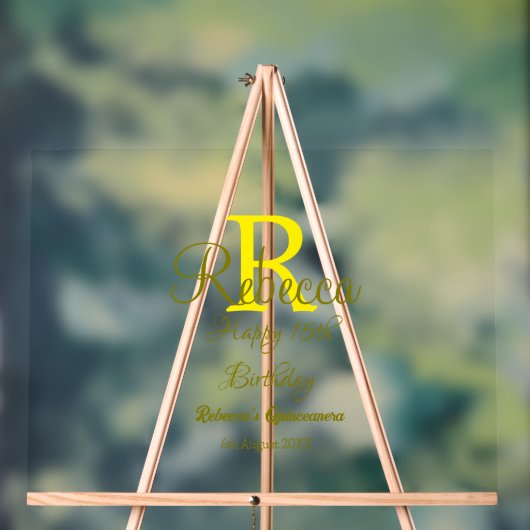 Happy 15th Birthday yellow naam toevoegen monogram Acryl Bord (Neutraal)