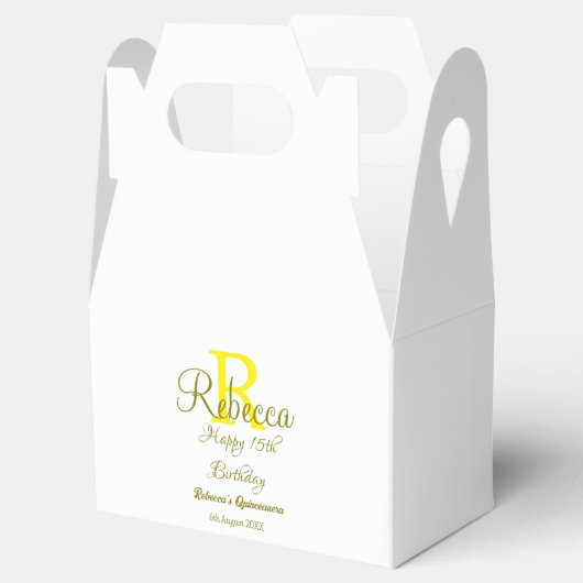 Happy 15th Birthday yellow naam toevoegen monogram Bedankdoosjes (Geopend)
