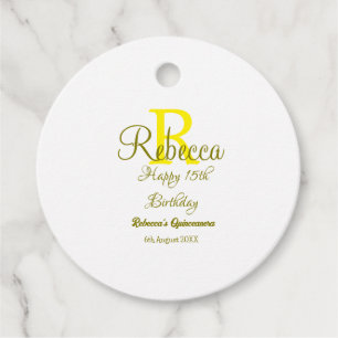 Happy 15th Birthday yellow naam toevoegen monogram Bedankjes Labels