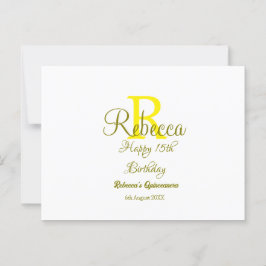 Happy 15th Birthday yellow naam toevoegen monogram Briefkaart