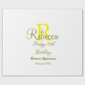 Happy 15th Birthday yellow naam toevoegen monogram Cadeaupapier (Vlak)