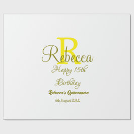 Happy 15th Birthday yellow naam toevoegen monogram Cadeaupapier