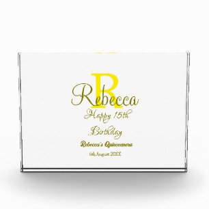 Happy 15th Birthday yellow naam toevoegen monogram Fotoblokken