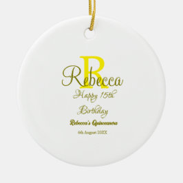 Happy 15th Birthday yellow naam toevoegen monogram Keramisch Ornament