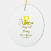 Happy 15th Birthday yellow naam toevoegen monogram Keramisch Ornament (Links)