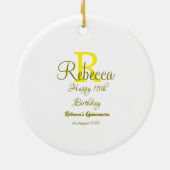 Happy 15th Birthday yellow naam toevoegen monogram Keramisch Ornament (Achterkant)