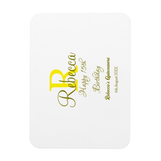 Happy 15th Birthday yellow naam toevoegen monogram Magneet (Verticaal)