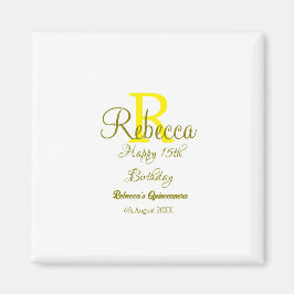 Happy 15th Birthday yellow naam toevoegen monogram Magneet