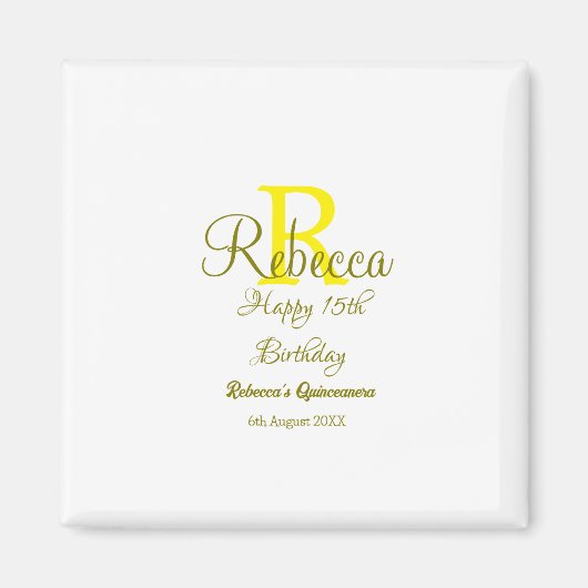 Happy 15th Birthday yellow naam toevoegen monogram Magneet (Voorkant)