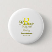 Happy 15th Birthday yellow naam toevoegen monogram Ronde Button 5,7 Cm (Voorkant)