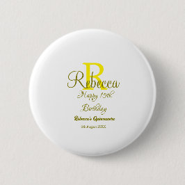Happy 15th Birthday yellow naam toevoegen monogram Ronde Button 5,7 Cm