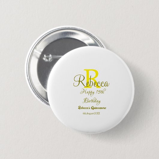 Happy 15th Birthday yellow naam toevoegen monogram Ronde Button 5,7 Cm (Voorkant /achterkant)