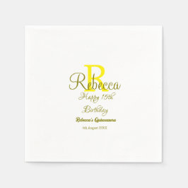Happy 15th Birthday yellow naam toevoegen monogram Servet