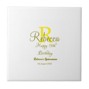 Happy 15th Birthday yellow naam toevoegen monogram Tegeltje