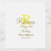 Happy 15th Birthday yellow naam toevoegen monogram Wijn Etiket (Enkel label)