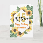 Happy 15th Birthday Zonnebloem Groet Kaart (Voorkant)